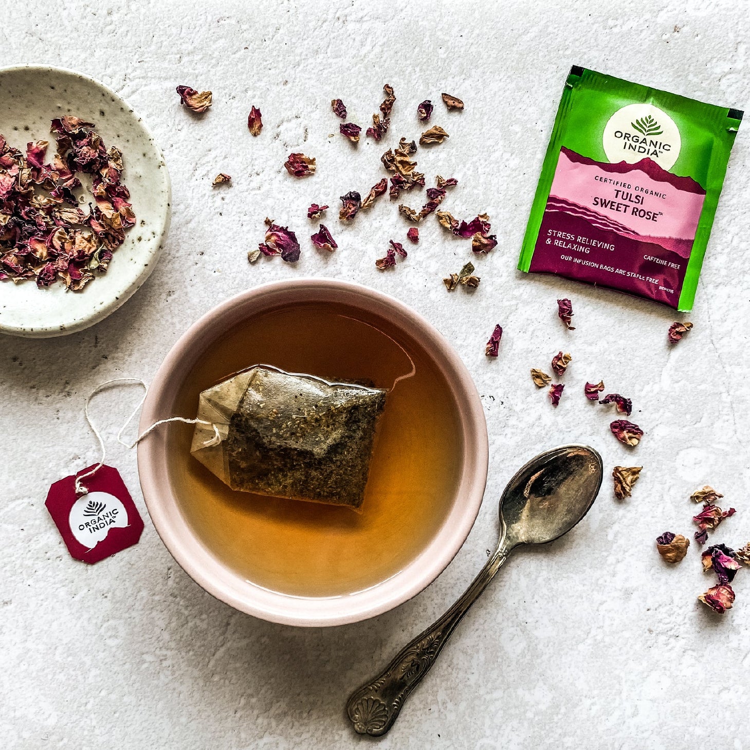 Tulsi orgánico de la India, rosa dulce, 25 sobres