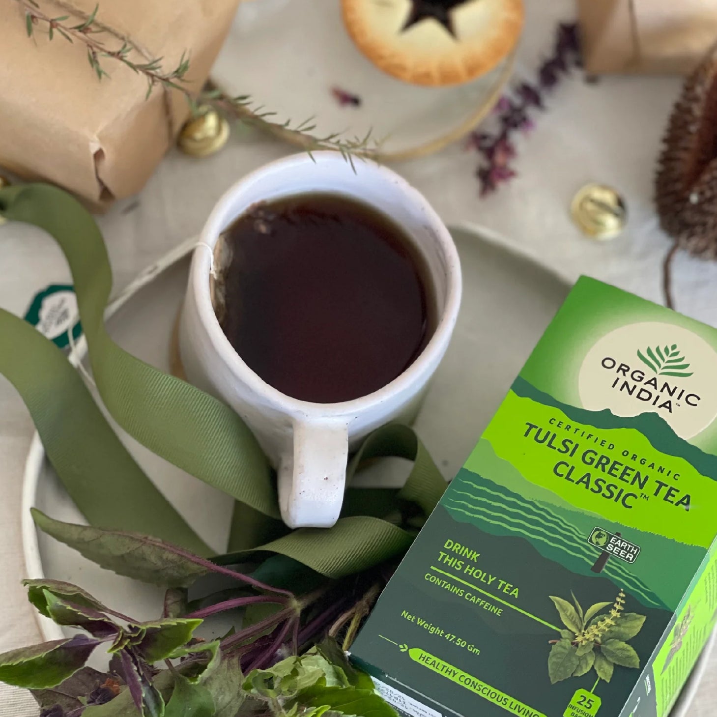 Té verde Tulsi clásico de Organic India, 25 bolsitas