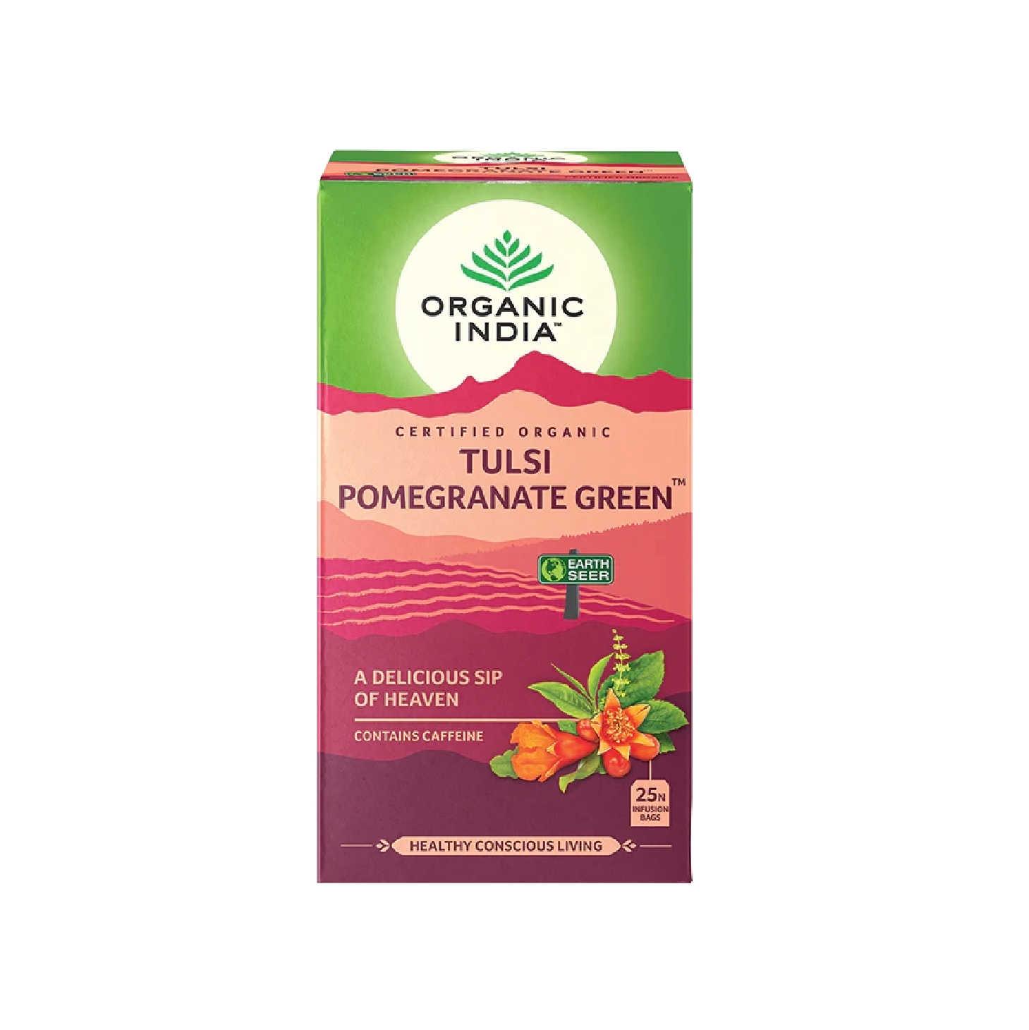 Tulsi orgánico de la India, granada verde, 25 sobres