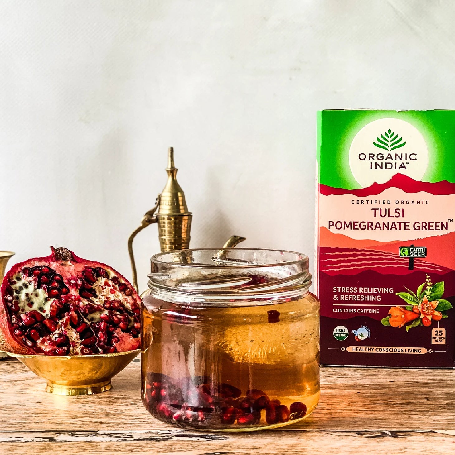 Tulsi orgánico de la India, granada verde, 25 sobres