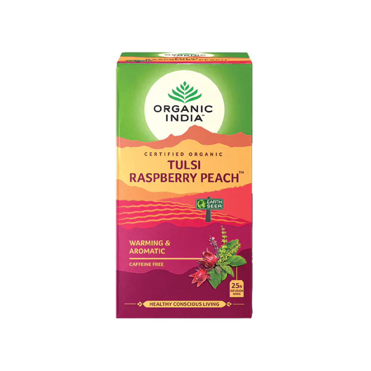 Tulsi orgánico de India, frambuesa y melocotón, 25 sobres