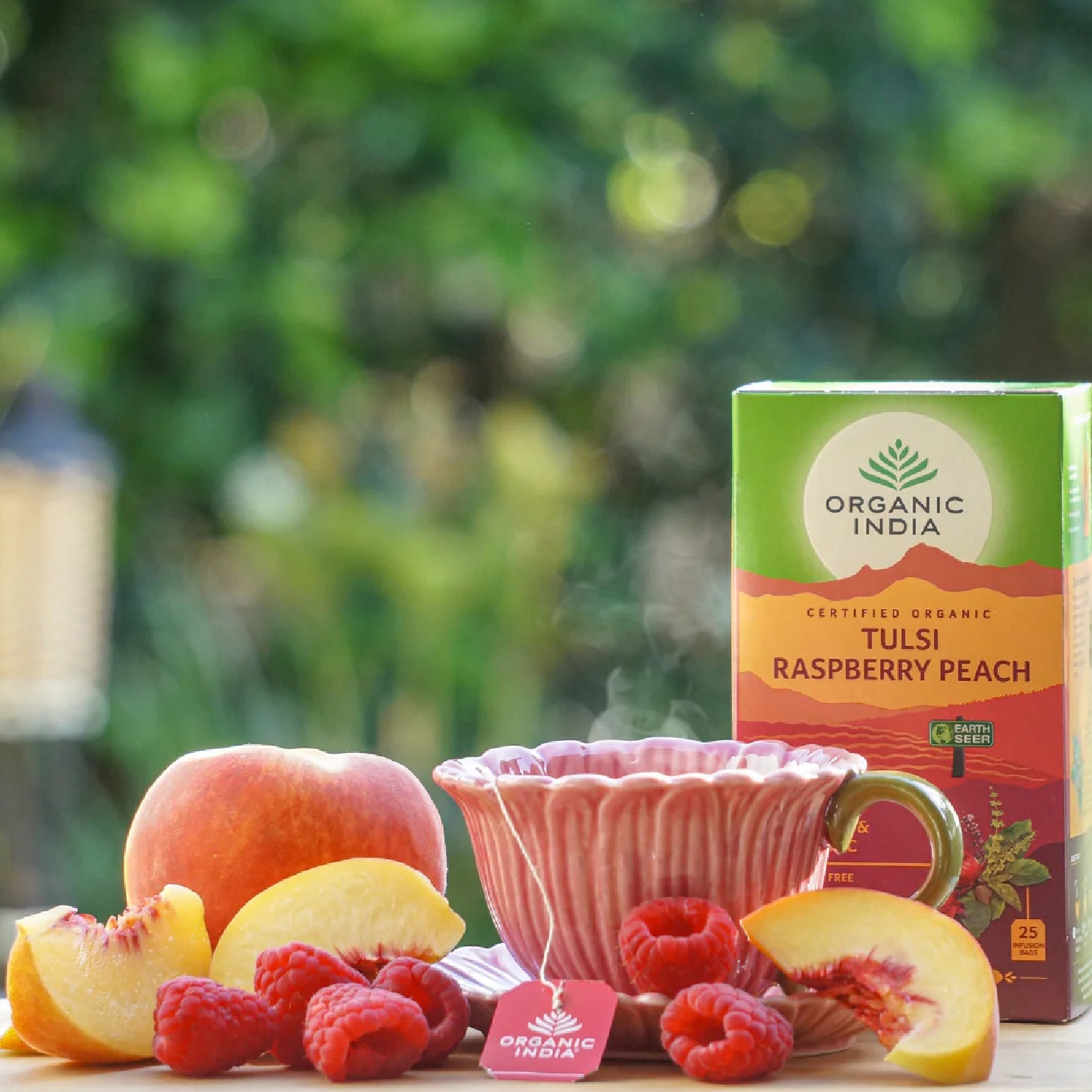 Tulsi orgánico de India, frambuesa y melocotón, 25 sobres