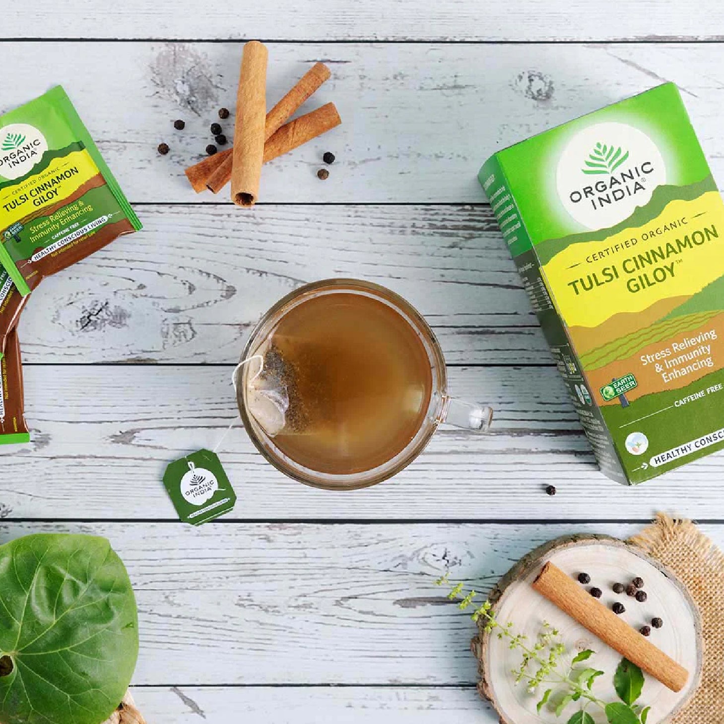 Tulsi orgánico de India, canela y Giloy, 25 sobres