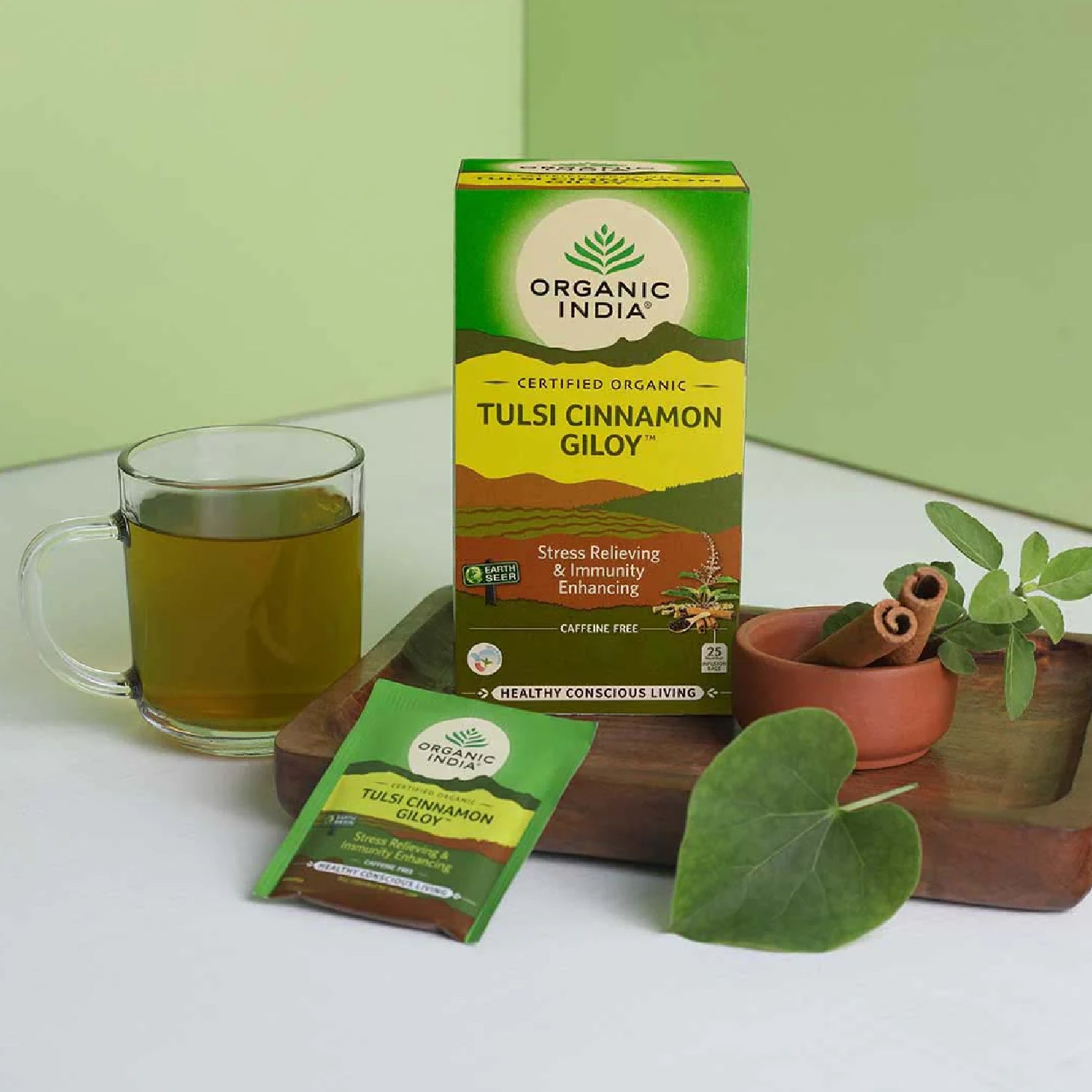 Tulsi orgánico de India, canela y Giloy, 25 sobres
