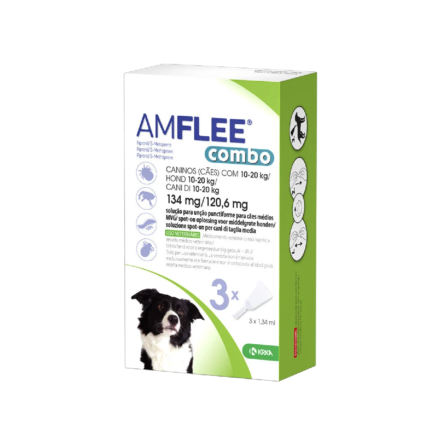 Amflee Combo Cão 10-20kg Pipeta 134/ 120,6mg x 3 Unidades