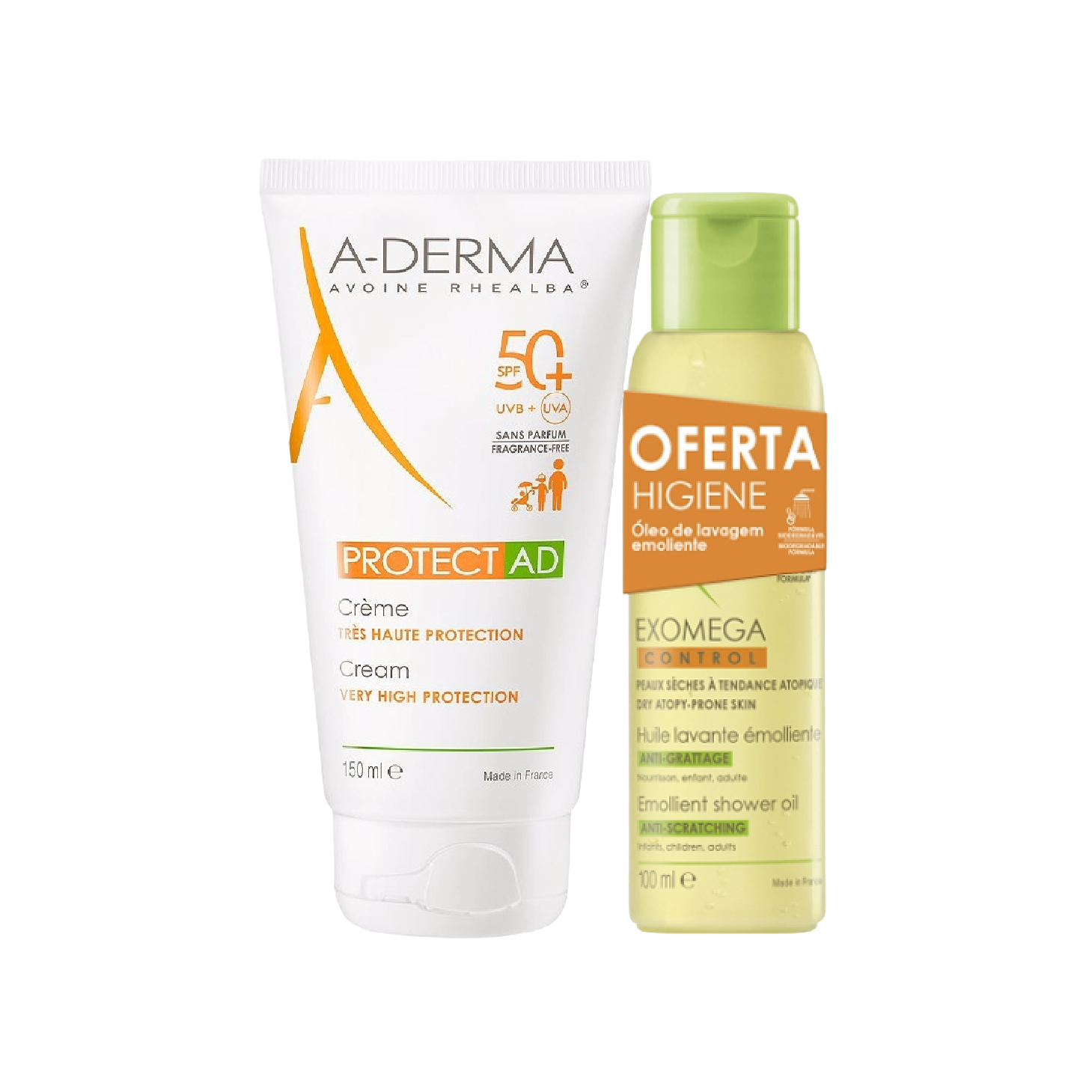 A-Derma Protect AD Creme SPF50+ 150ml + Exomega Control Óleo de Duche 100ml