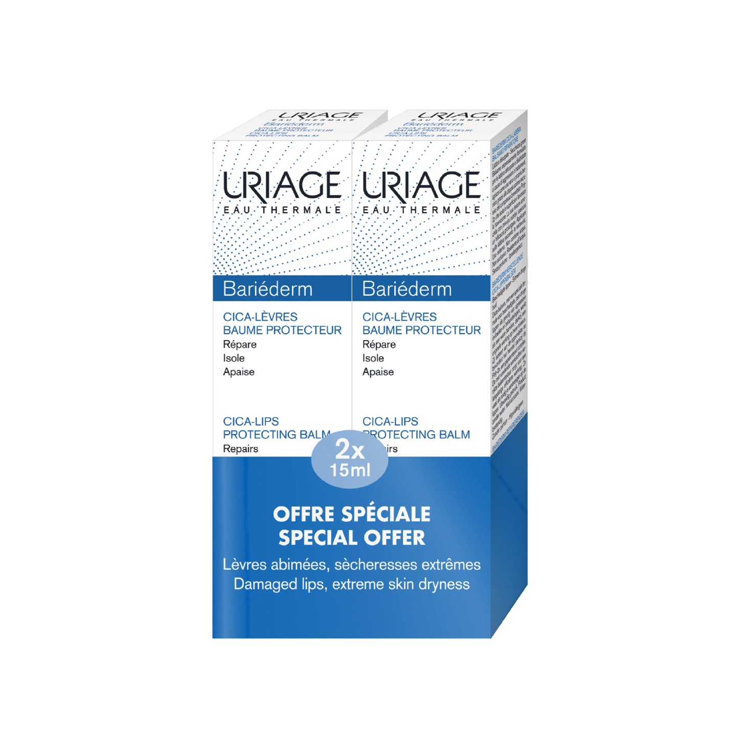 Bálsamo labial Uriage Bariéderm-Cica 15 ml x 2 unidades