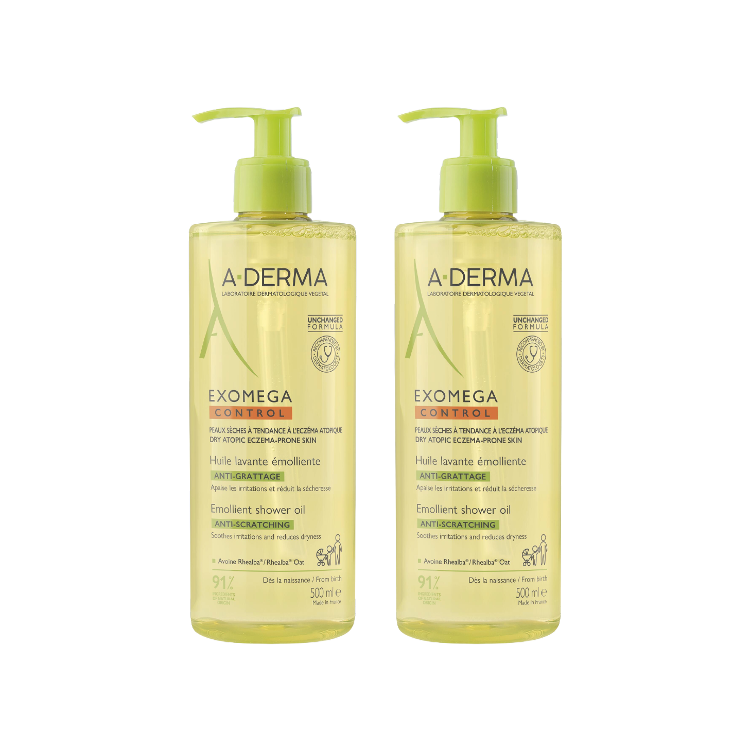 A-Derma Exomega Control Gel de Lavagem 500ml x 2 Unidades