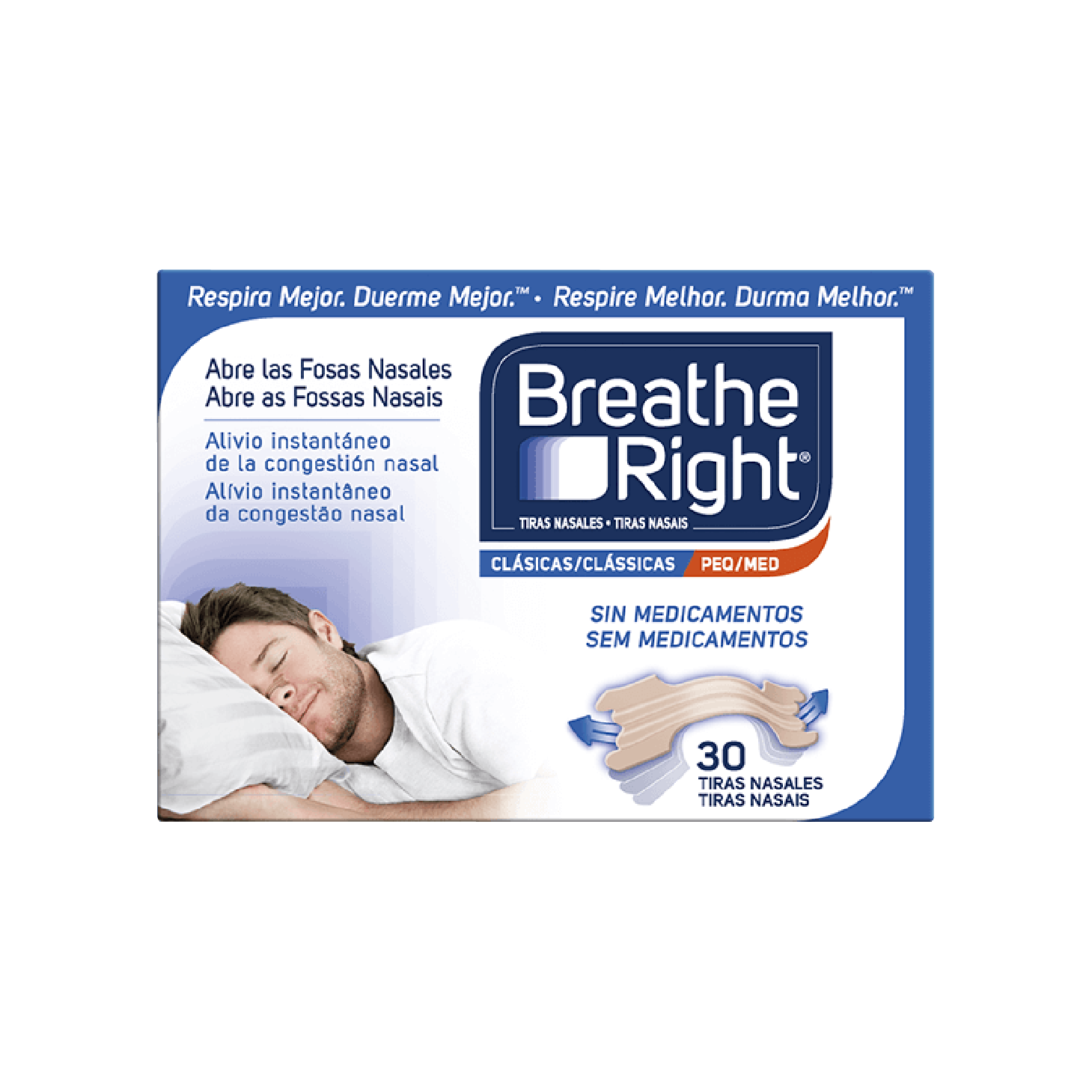 Breathe Right Tiras Nasais Pequenas/Médias x 30 Unidades