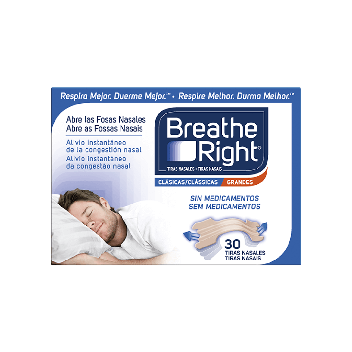 Breathe Right Tiras Nasais Grandes x 30 Unidades