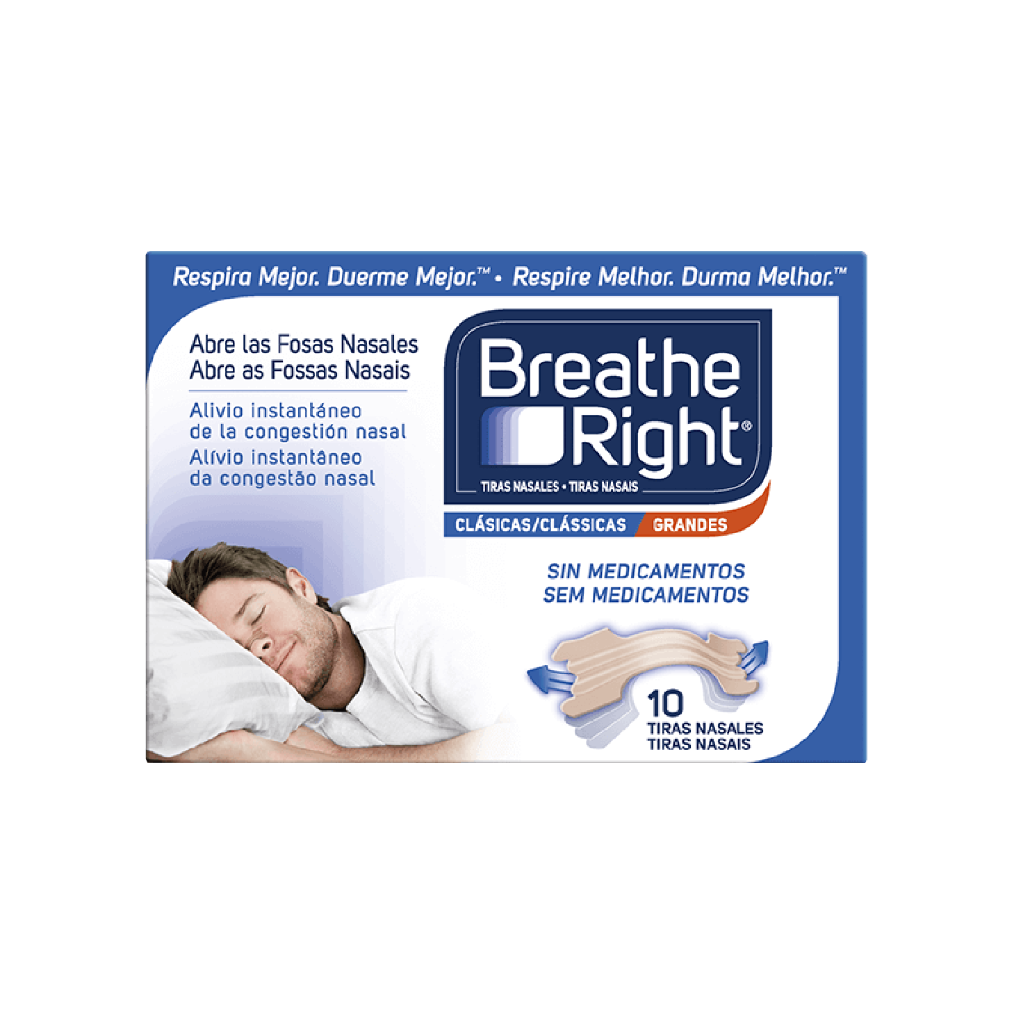 Breathe Right Tiras Nasais Grandes x 10 Unidades