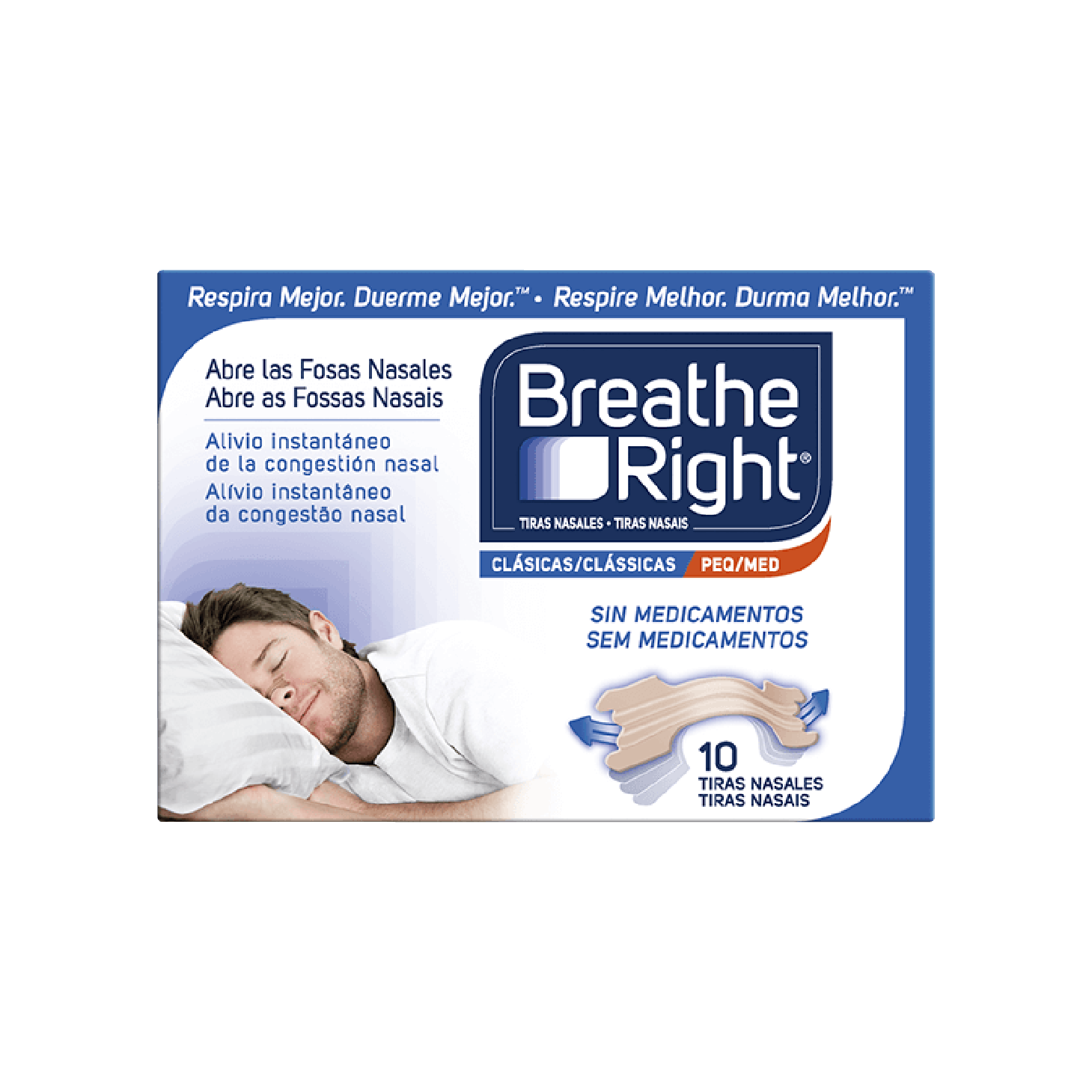 Breathe Right Tiras Nasais Pequenas/Médias x 10 Unidades