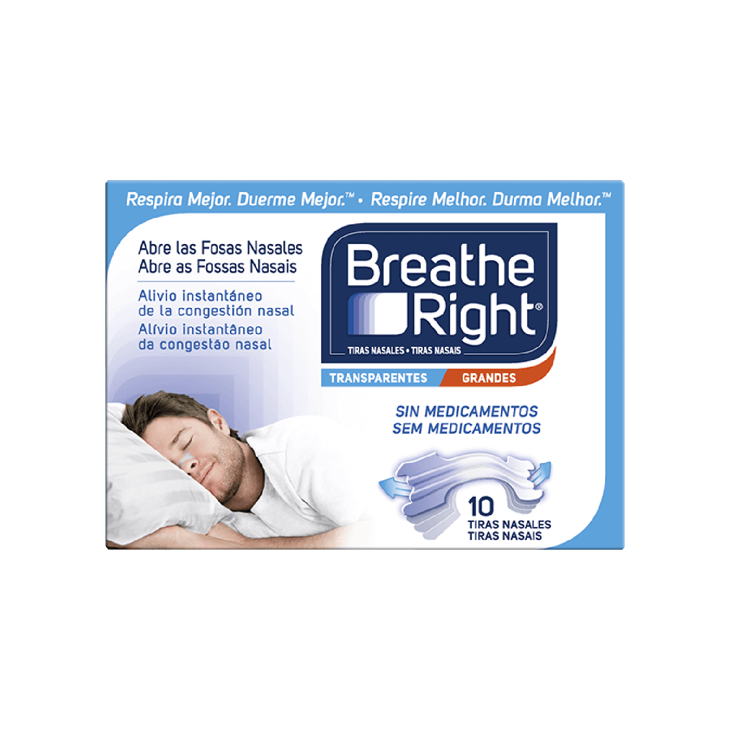 Breathe Right Tiras Nasais Transparentes Grandes x 10 Unidades