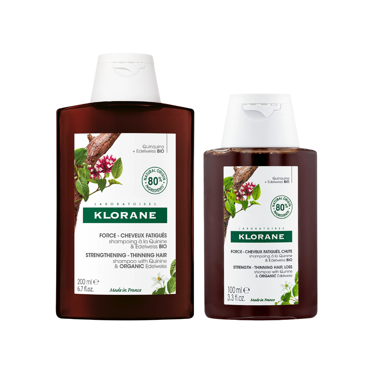 Champú orgánico Klorane Quinina y Edelweiss 200 ml + Champú 100 ml