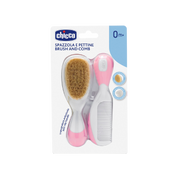 Chicco Escova e Pente Cerdas Naturais Rosa +0 Meses