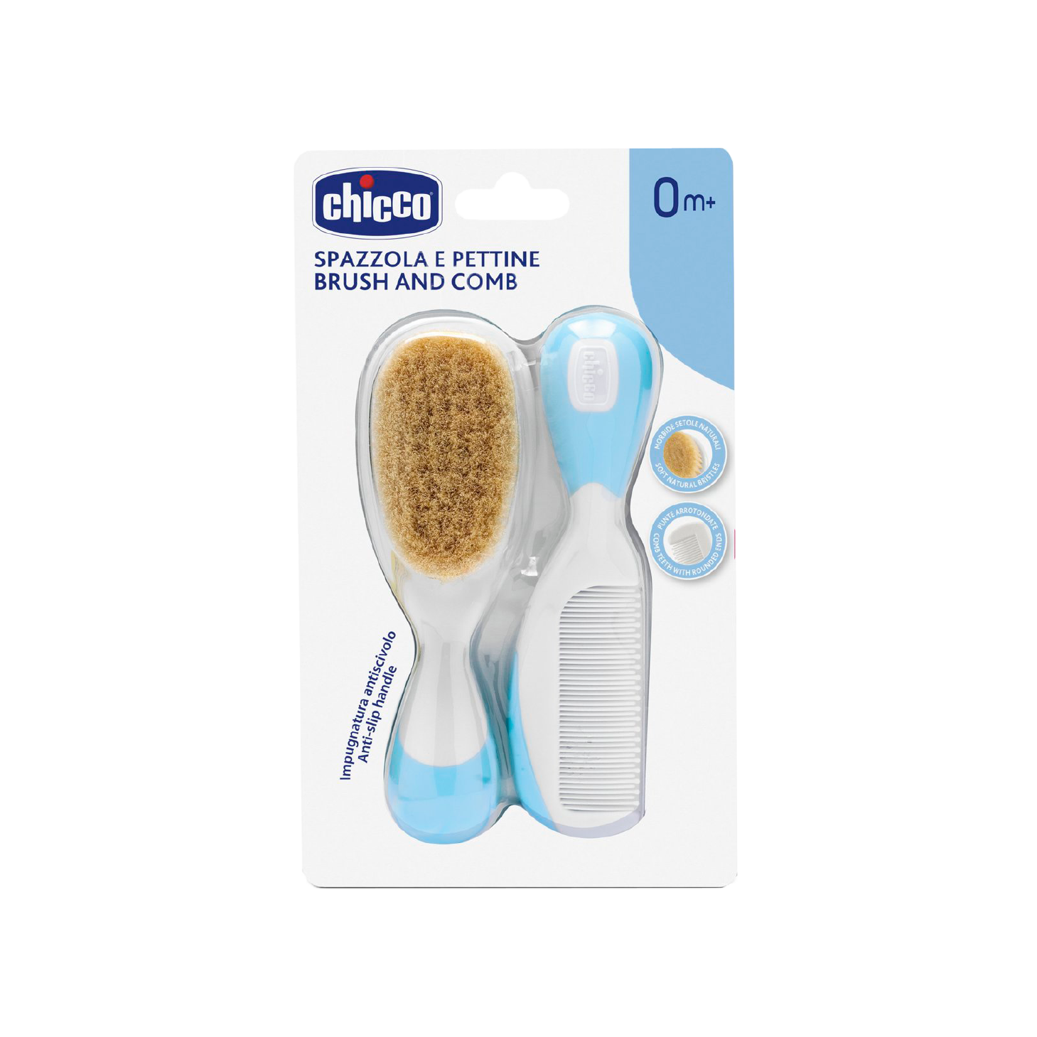Chicco Escova e Pente Cerdas Naturais Azul +0 Meses