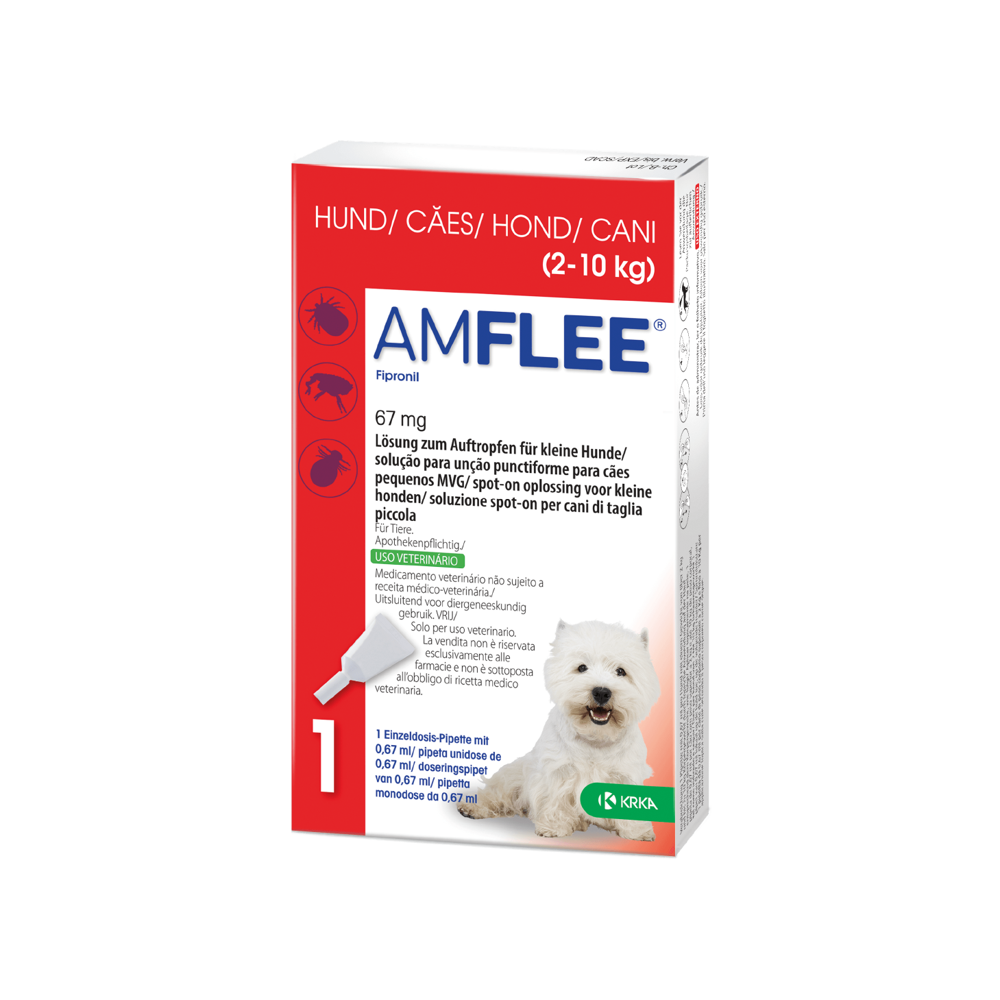 Amflee Cão 2-10kg Pipeta 67mg x 1 Unidade