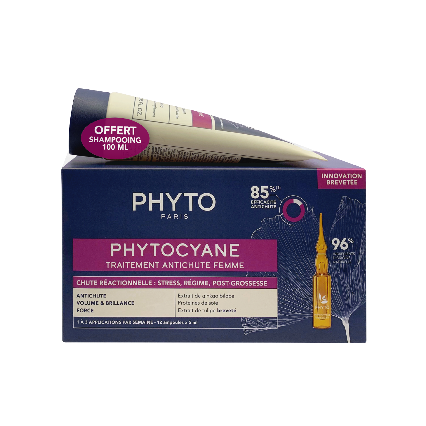 Phytocyane Cuidado Antiqueda Reacional Mulher 5ml x 12 Ampolas + Champô 100ml