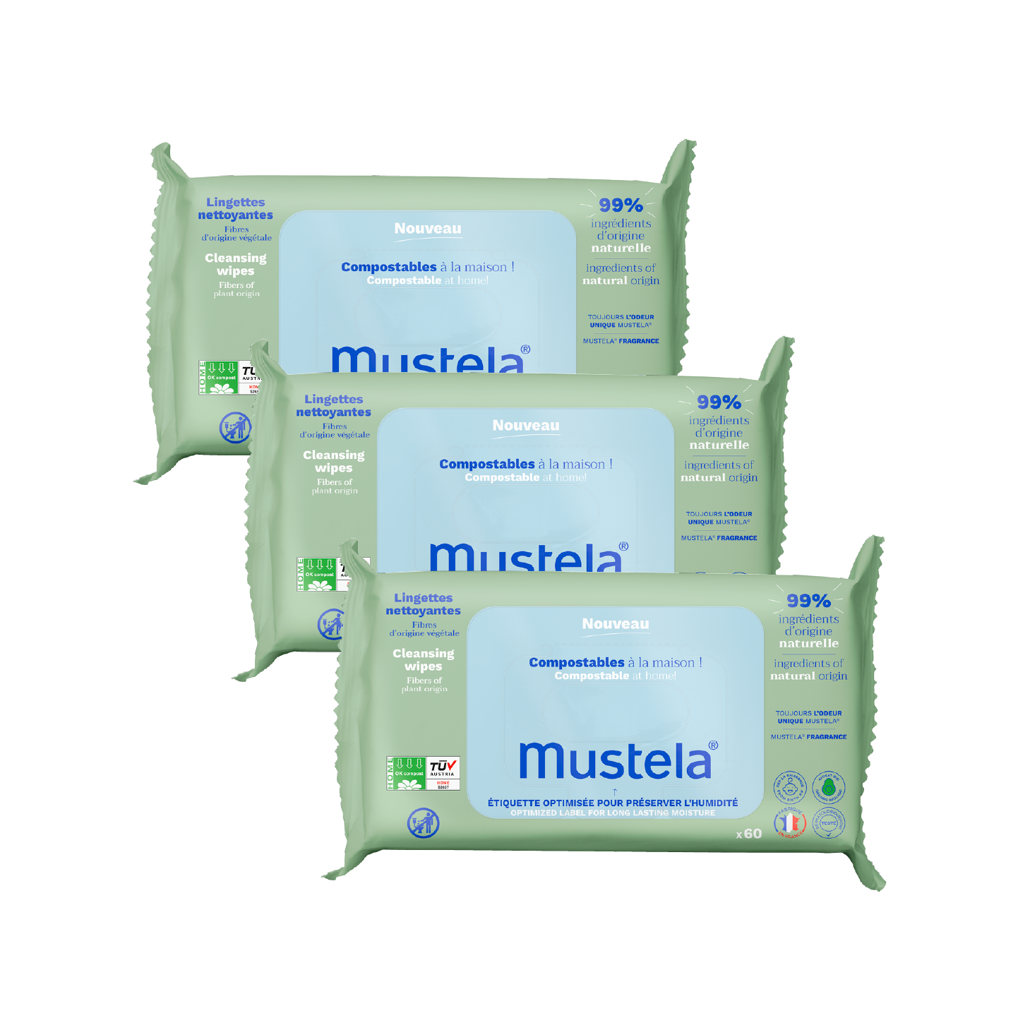 Mustela Toalhetes de Limpeza Lyocell 60 Toalhitas x 3 Unidades