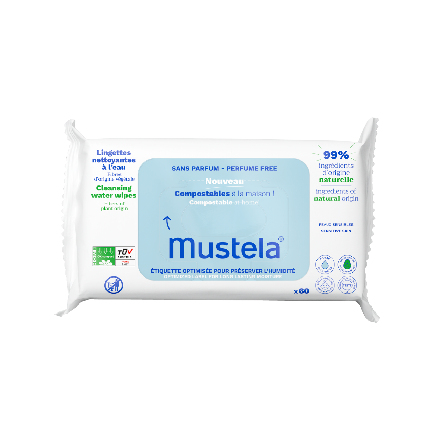 Mustela Toalhetes de Limpeza de Água 60 Toalhitas