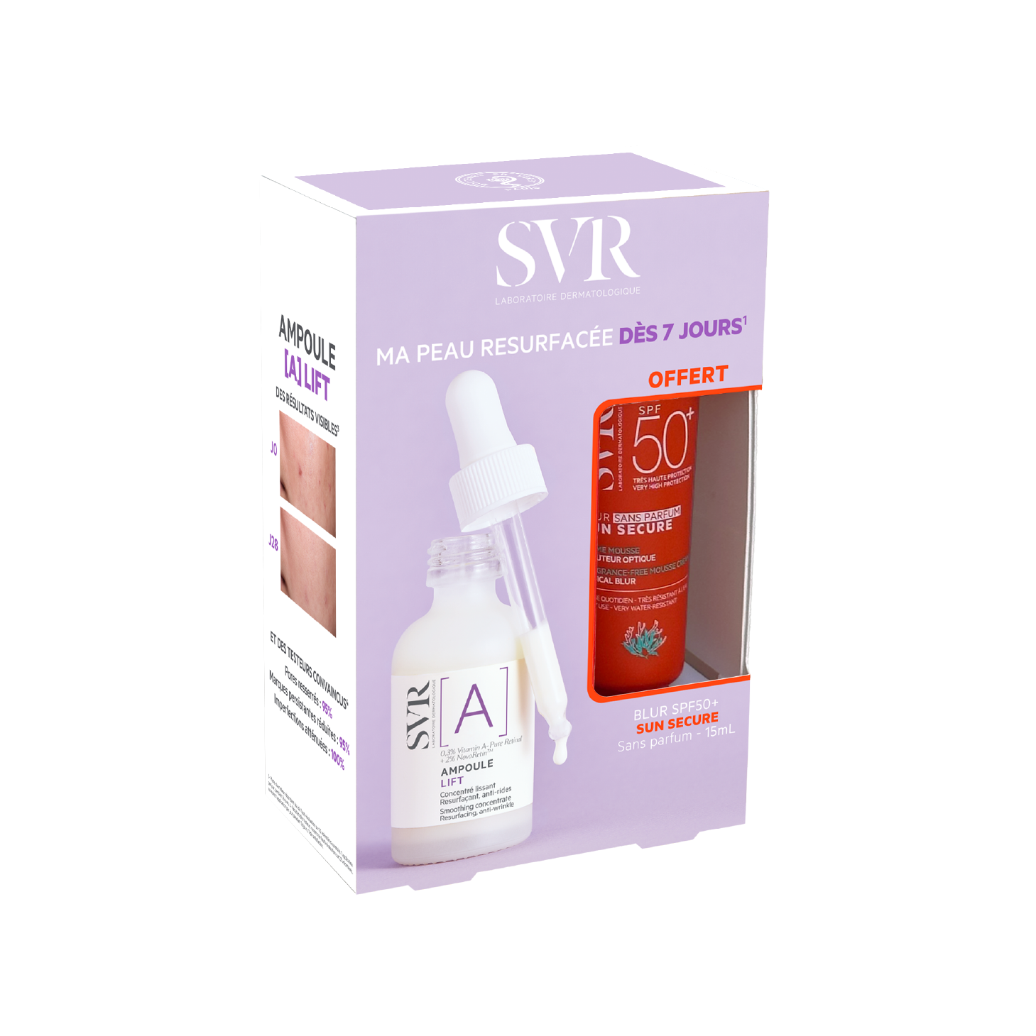 Set de regalo de ampollas SVR [A] Lift 30 ml + Sun Secure Blur sin perfume FPS 50+ 15 ml