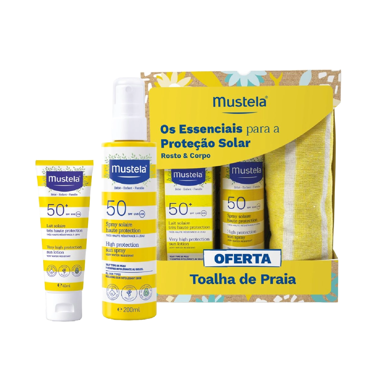 Mustela Kit Essenciais Proteção Solar Spray Rosto e Corpo + Toalha