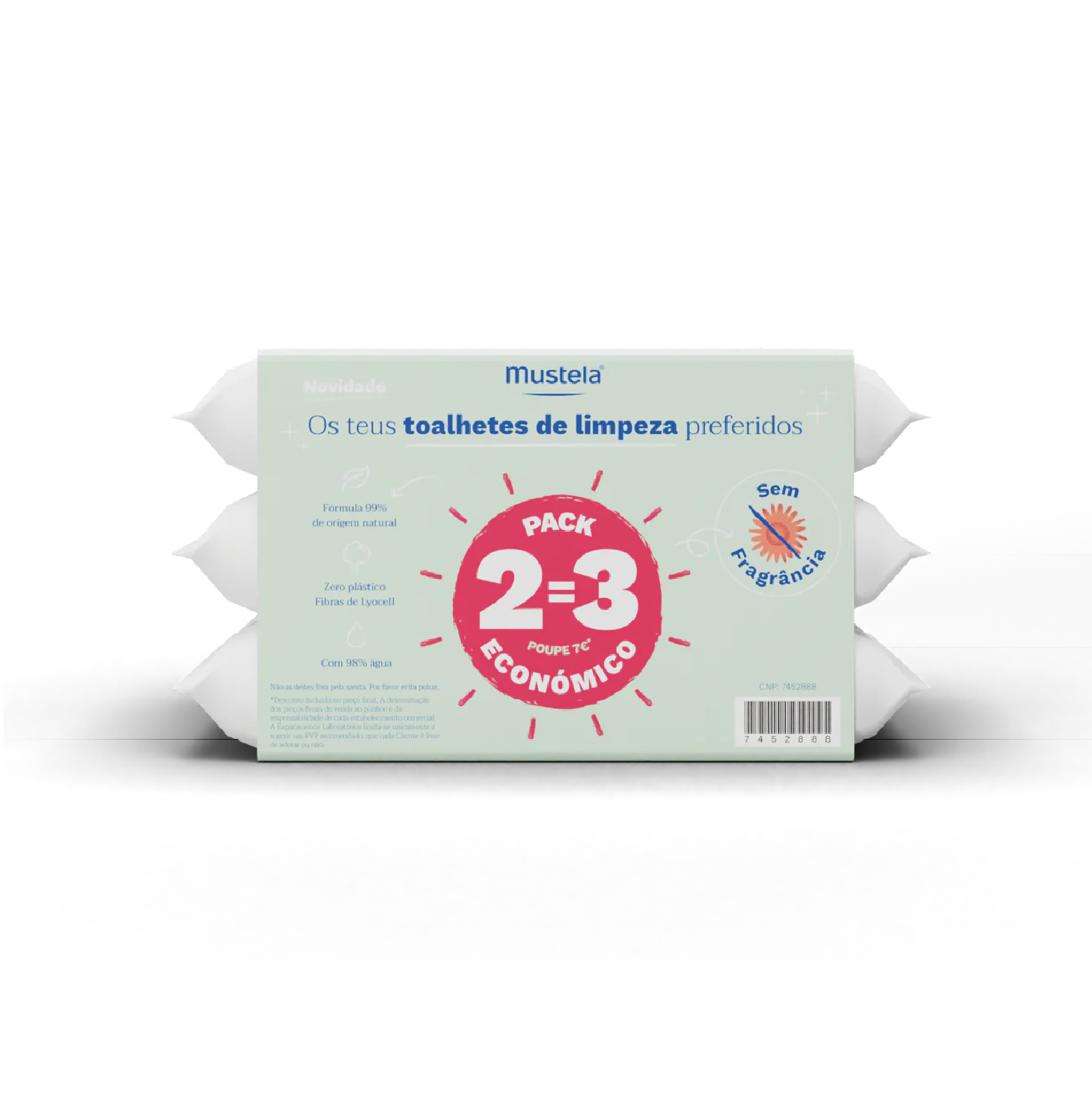 Mustela Toalhetes de Limpeza de Água 60 Toalhitas x 3 Unidades