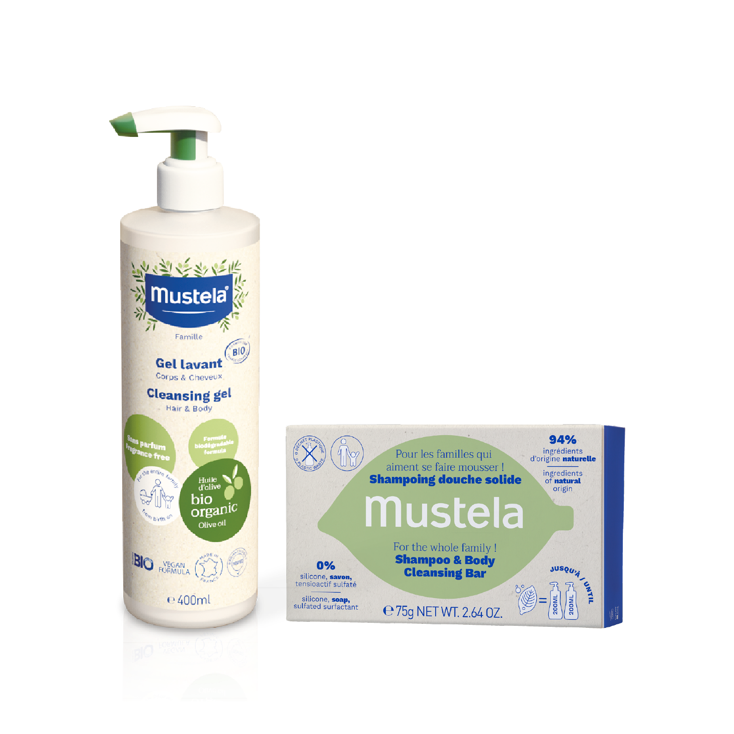 Mustela Bio Gel de Ducha 400ml + Champú Sólido 75g