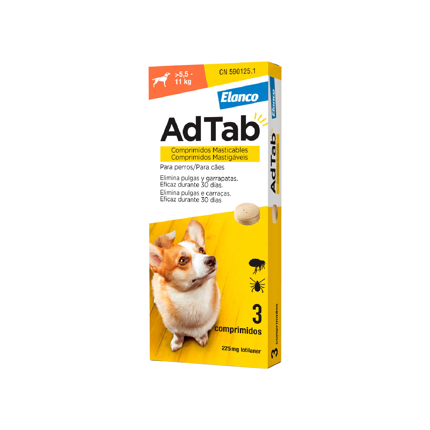 AdTab Cão >5,5-11kg 225mg x 3 Comprimidos