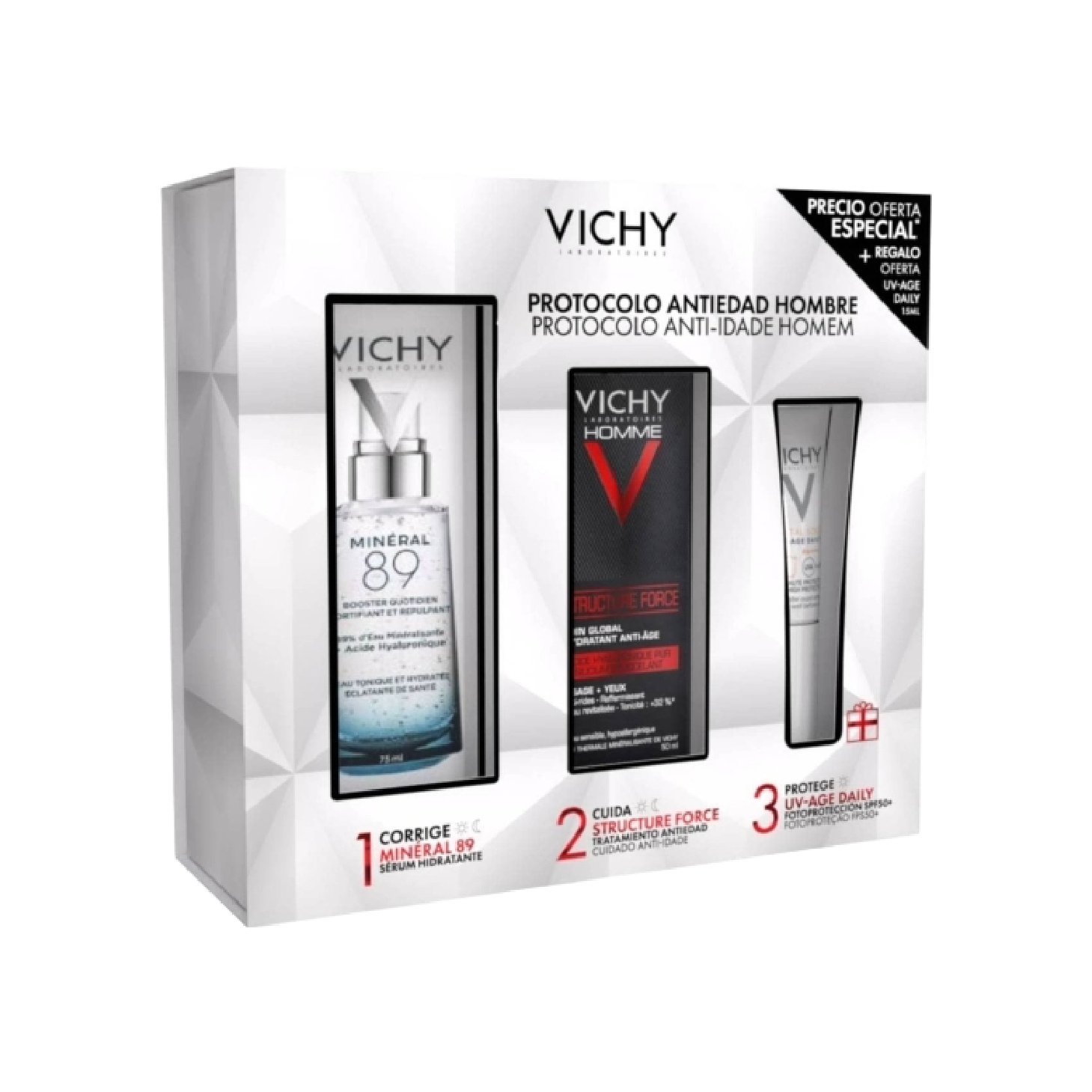 Vichy Estuche de Regalo Homme Structure Force 50 ml + Mineral 89 50 ml + UV-Age Daily 15 ml