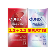 Durex Invisible Extra Lubrificado 12 Preservativos + Sensitivo Contacto Total 12 Preservativos