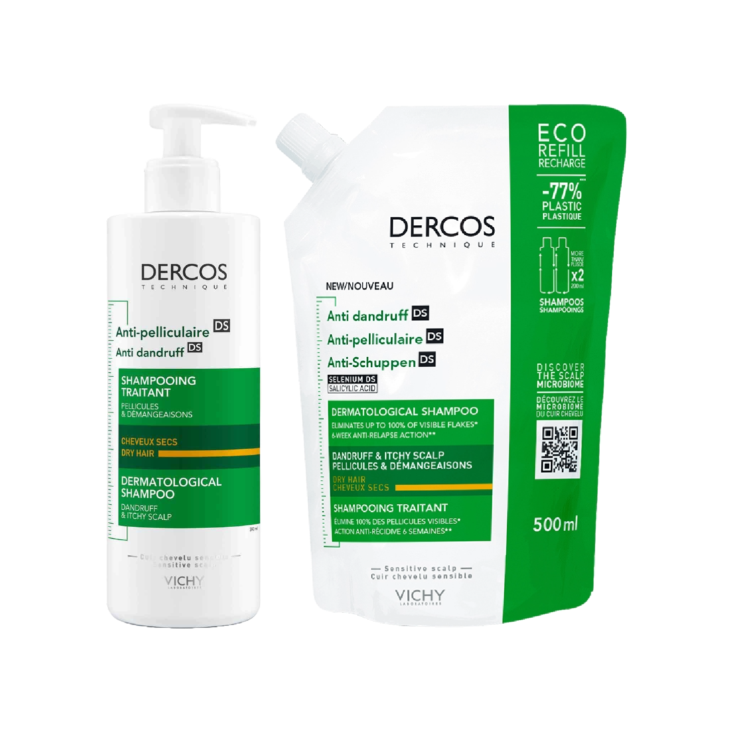 Vichy Dercos Anticaspa DS Champô Cabelo Seco 390ml + Refill 500ml