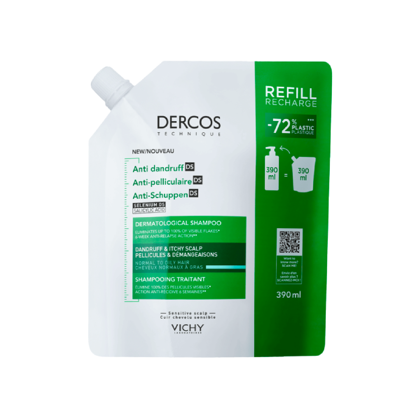Vichy Dercos Anticaspa Champô Caspa Oleosa Refill 390ml