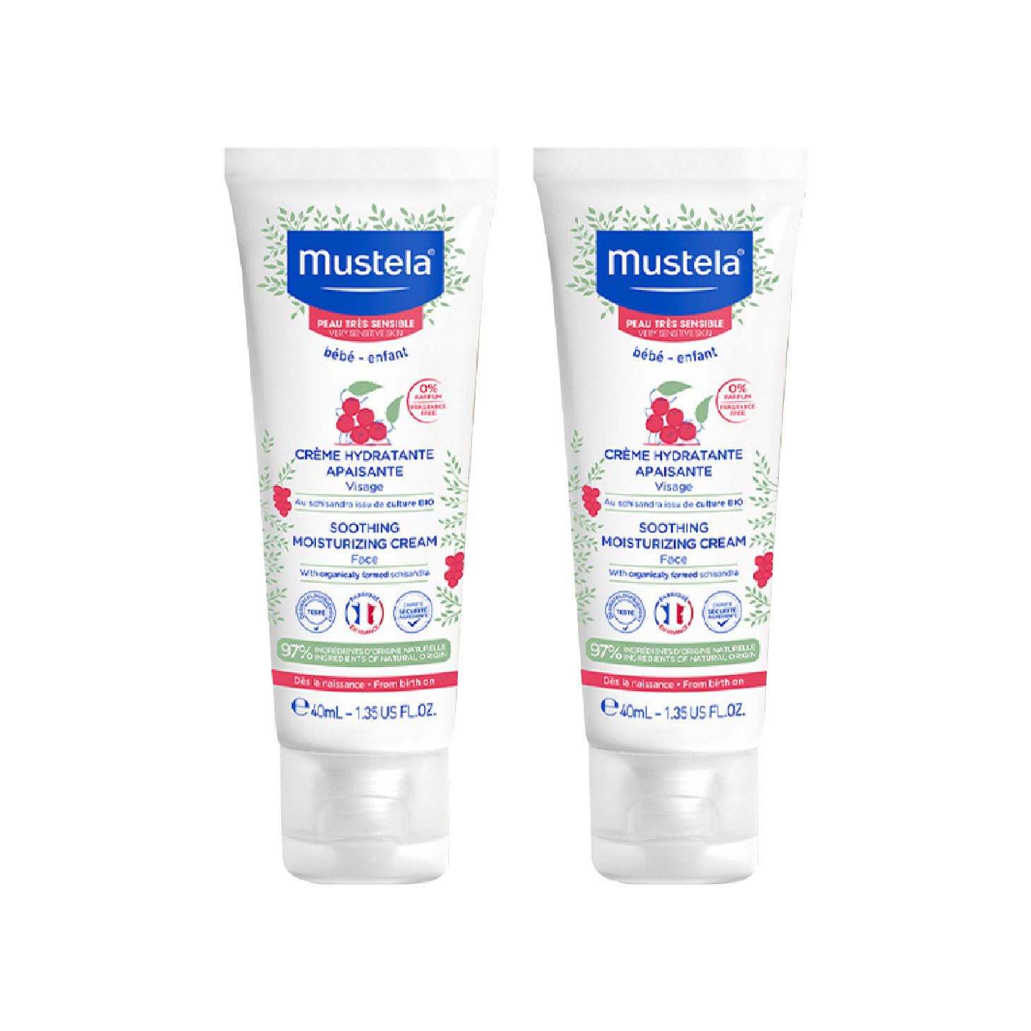 Crema Facial Hidratante Mustela Bebé Sin Perfume 40 ml x 2 Unidades