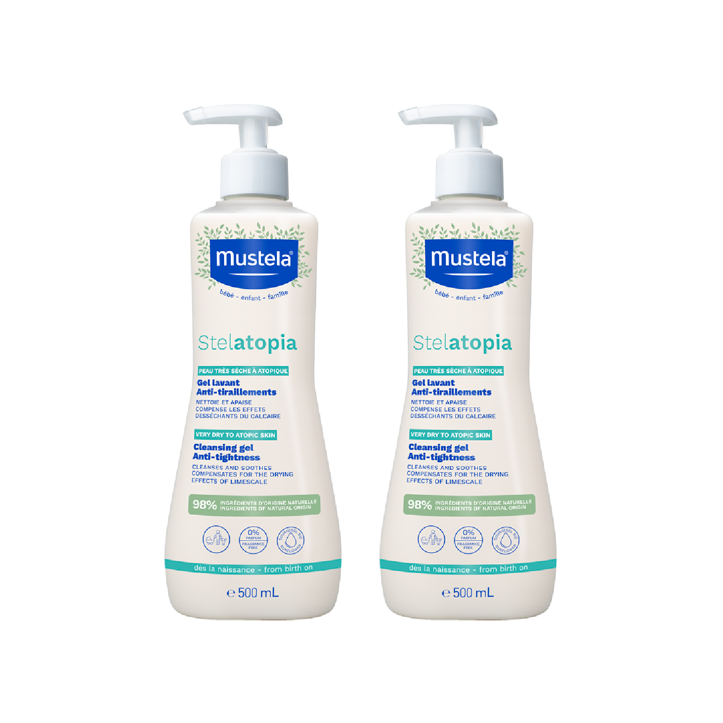Mustela Stelatopia Gel Limpiador 500ml x 2 Unidades