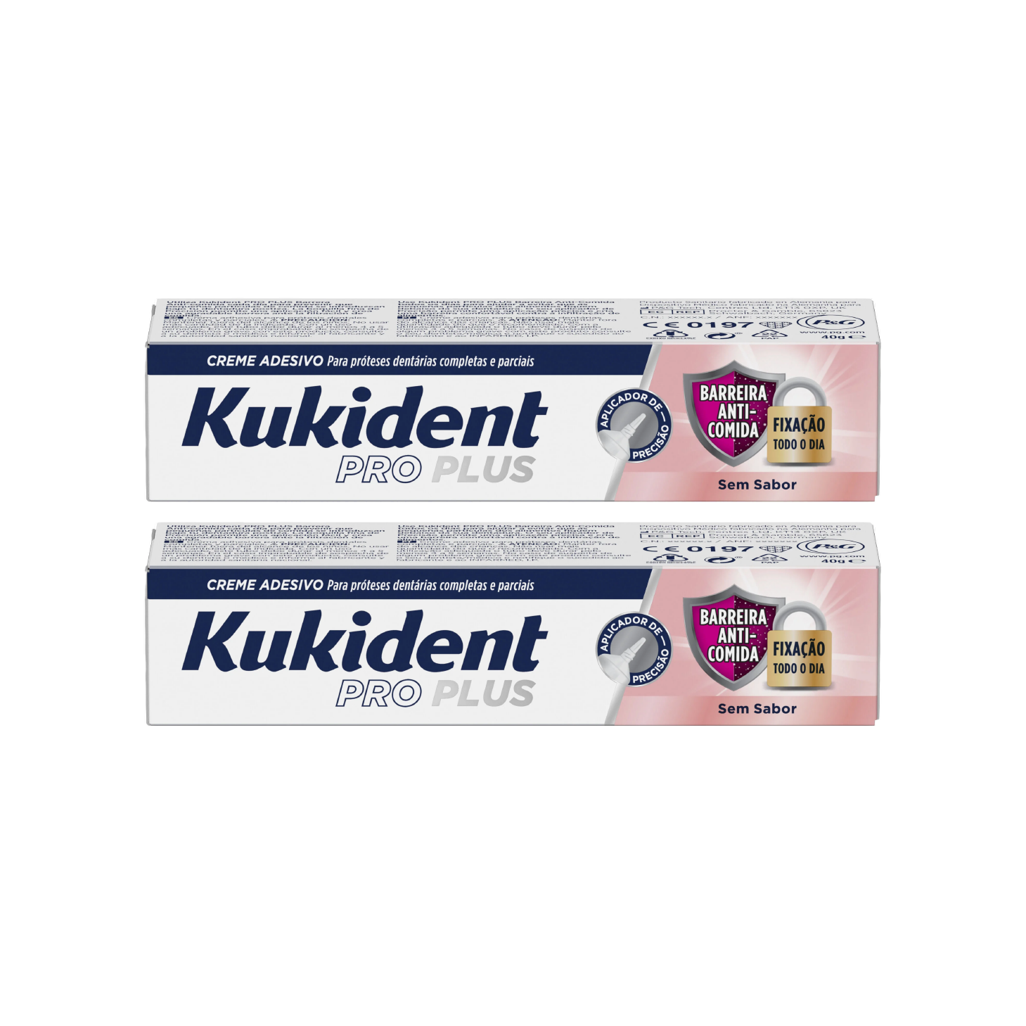 Kukident Pro Plus Barreira Anti-Comida Creme Adesivo Sem Sabor 40g x 2 Unidades