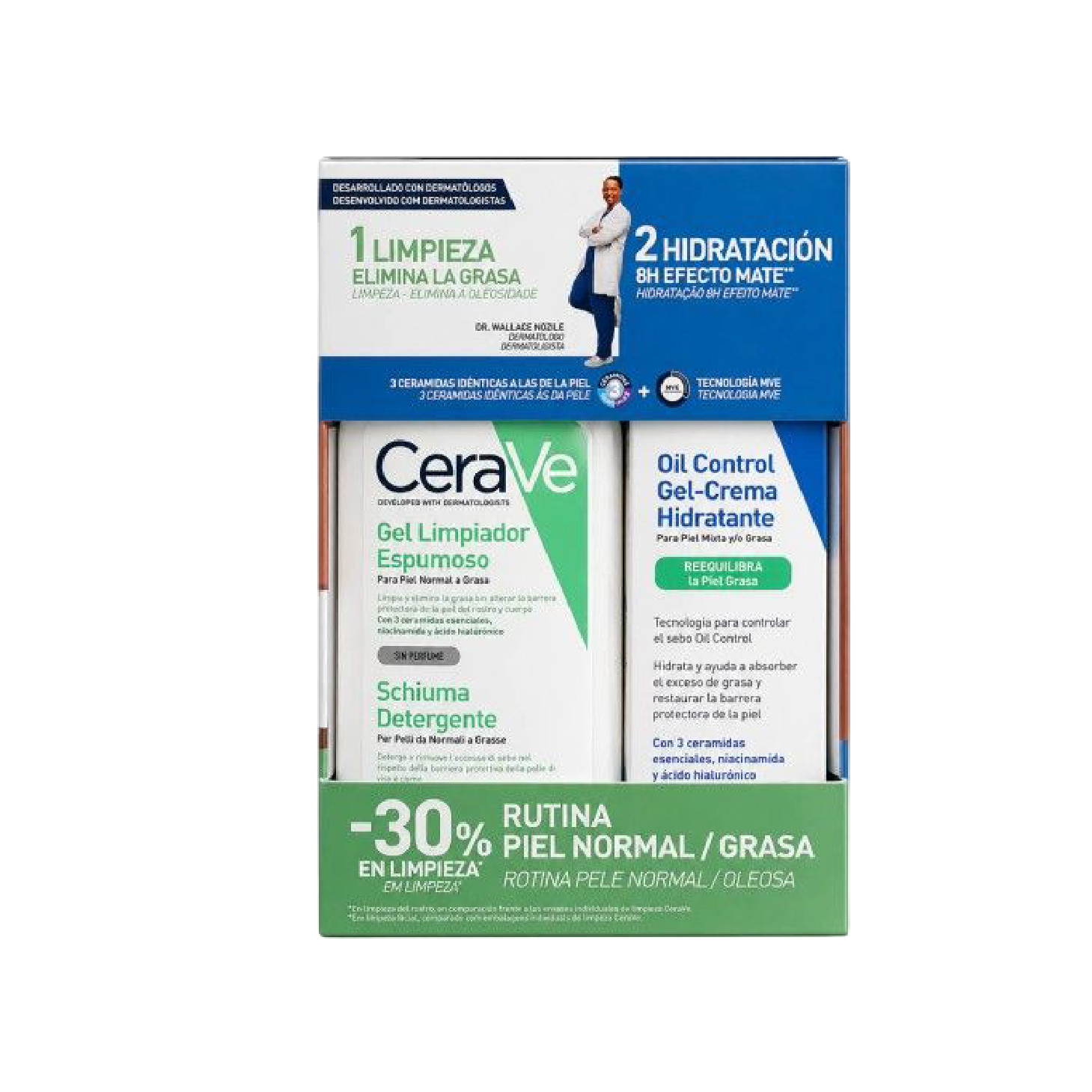 CeraVe Clean Espuma Limpeza 236ml + Gel Creme Oil Control 52ml