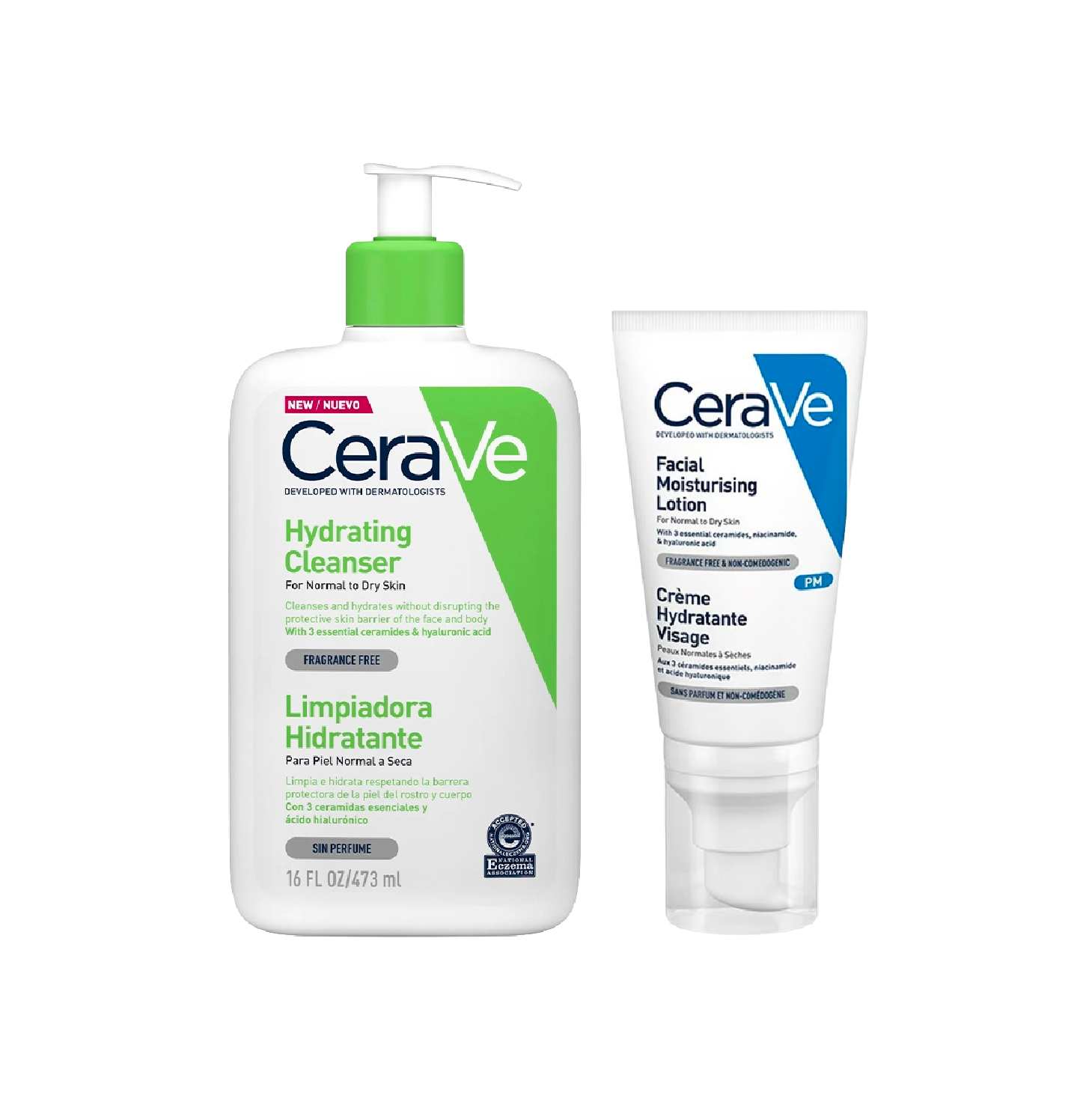 CeraVe Creme Hidratante Limpeza 473ml + Loção Facial 52ml