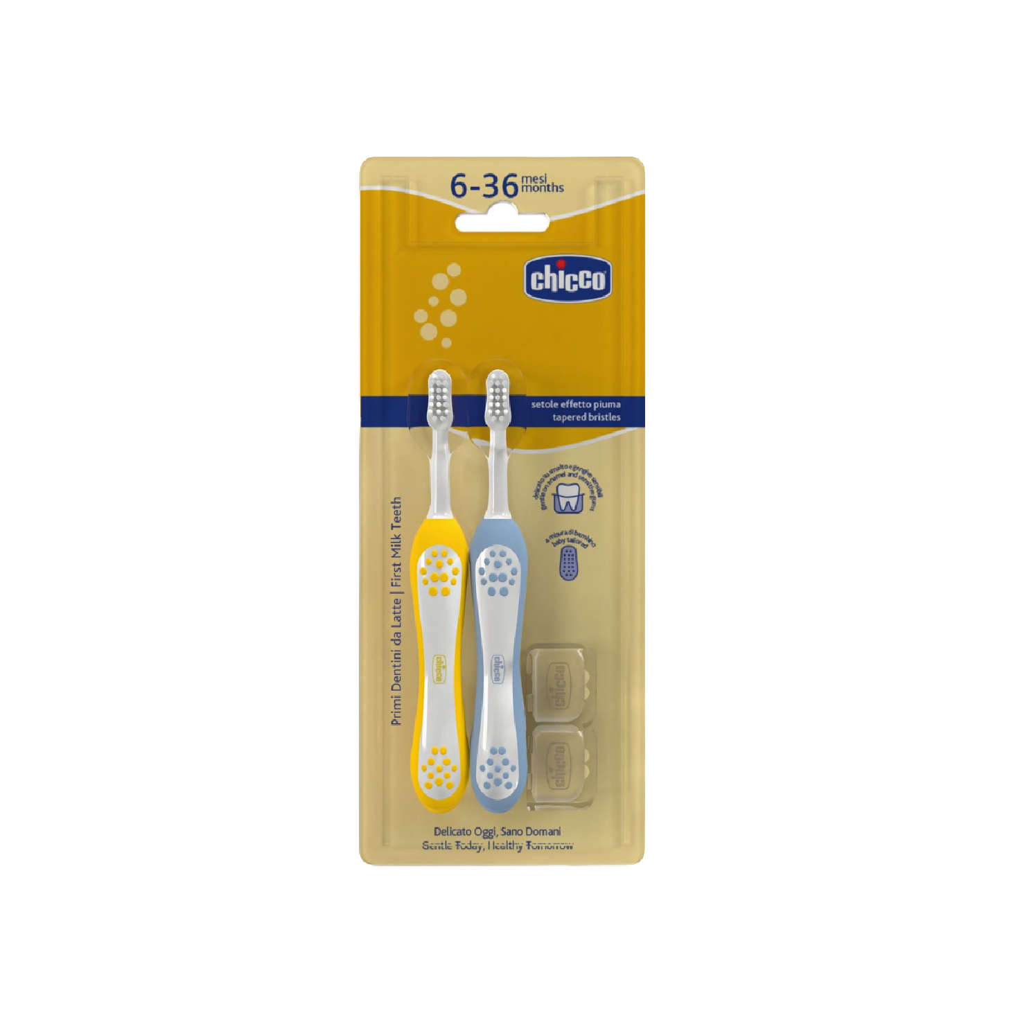Chicco Escova de Dentes Azul + Amarelo 6-36 Meses x2 Unidades