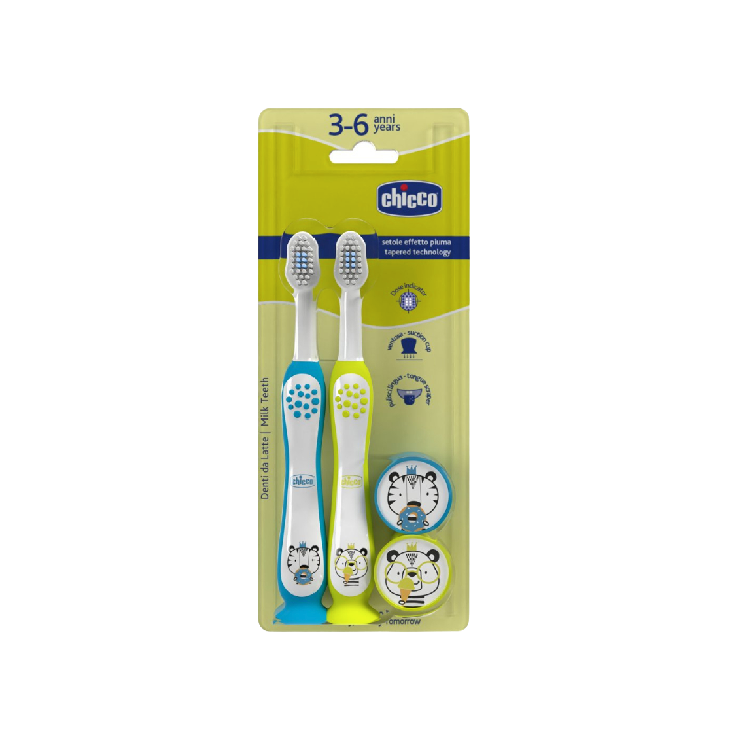 Chicco Escova de Dentes Tigre+Panda 3-6 Anos x2 Unidades