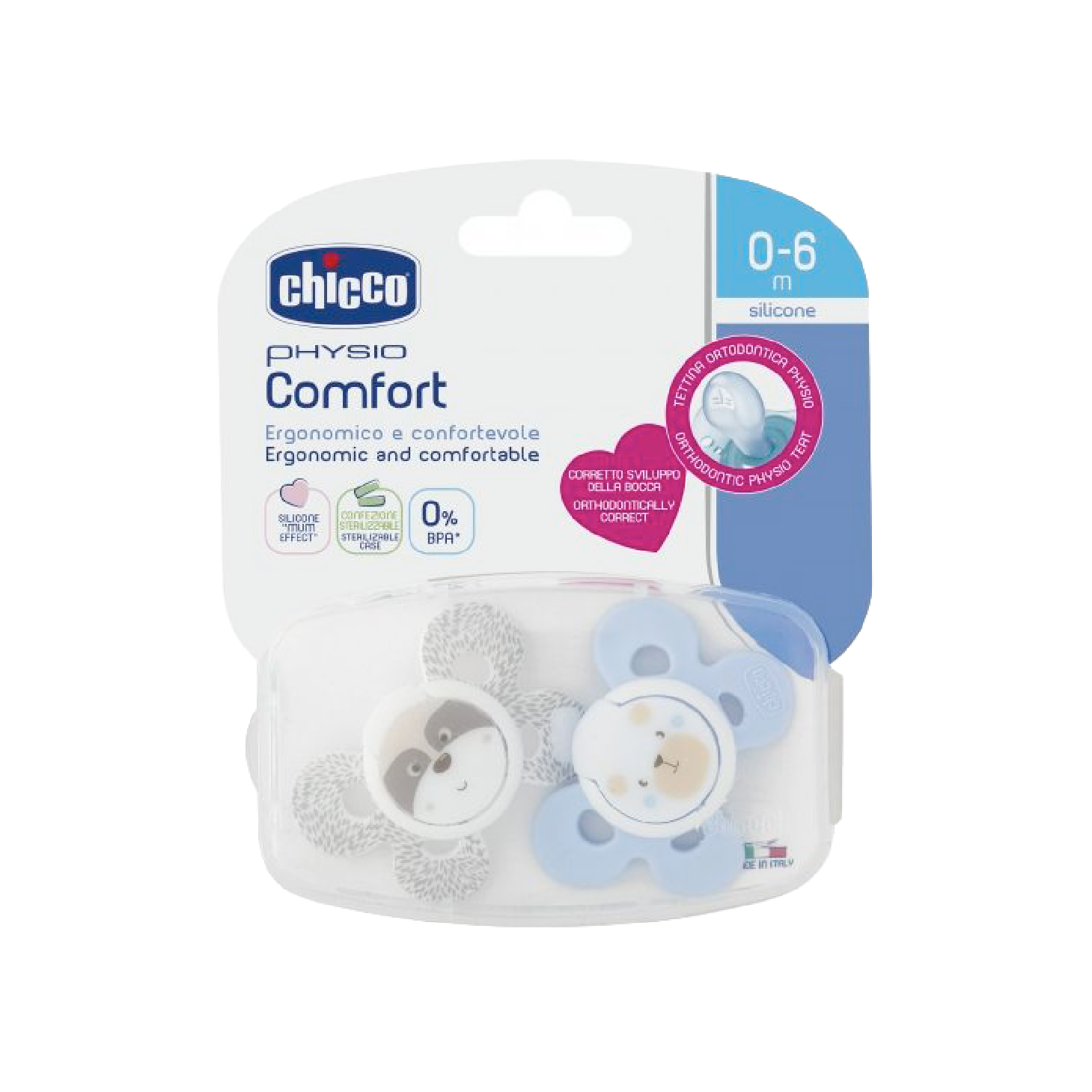 Chicco Physio Comfort Chupetas Azul 0-6 Meses x 2 Unidades