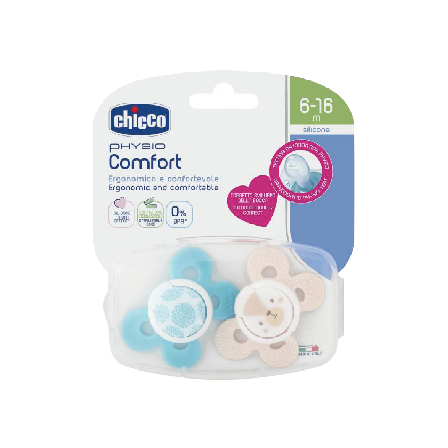 Chicco Physio Comfort Chupetas Azul 6-16 Meses x2 Unidades