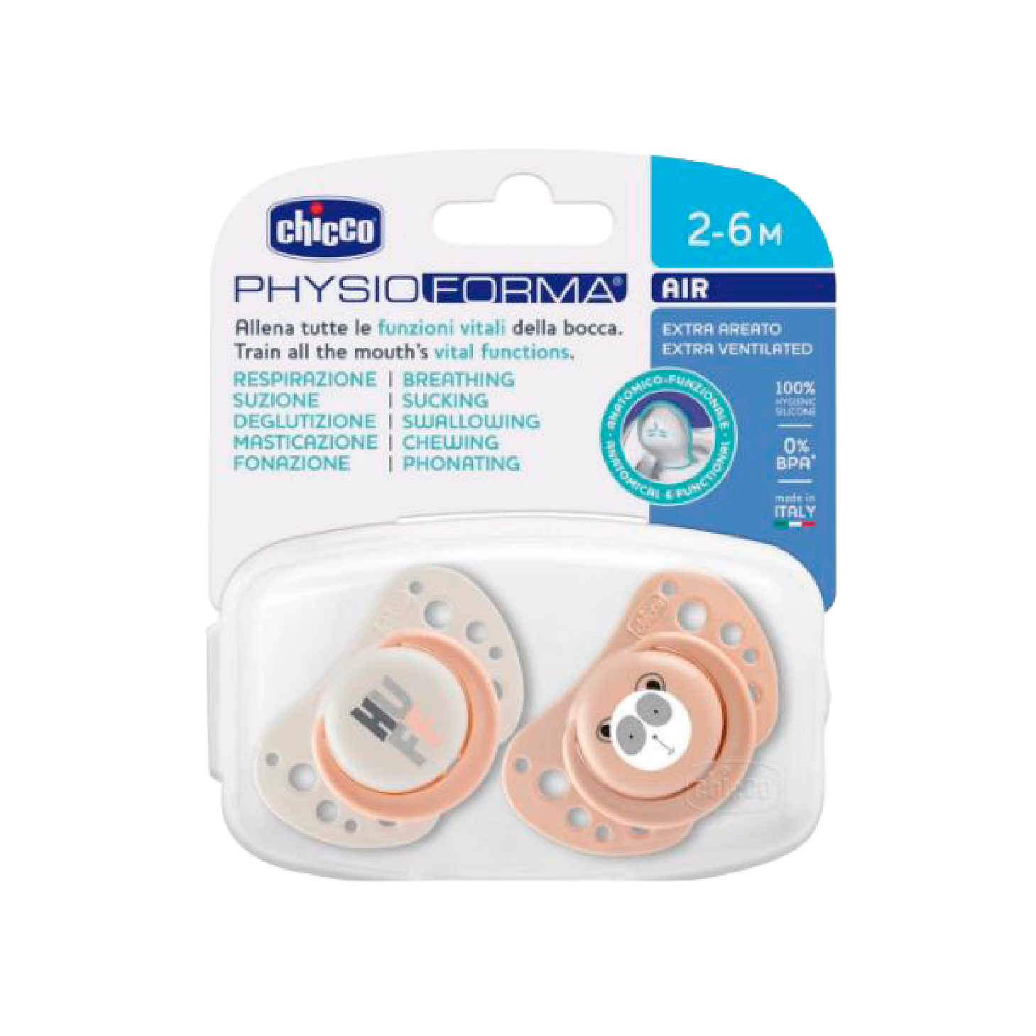 Chicco PhysioForma Air Chupetas Branco+Bege 2-6 Meses x2 Unidades