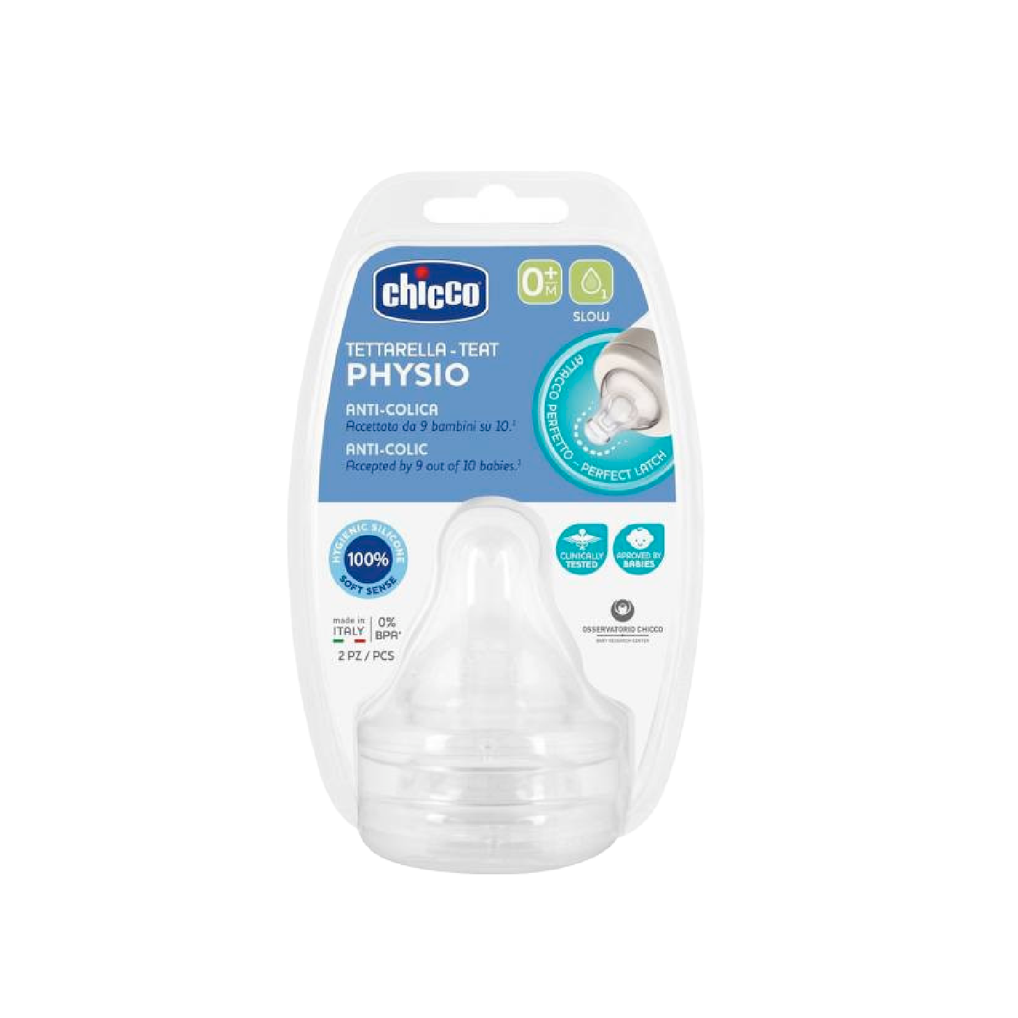Chicco Physio Tetina Silicone Fluxo Lento +0 Meses x2 Unidades