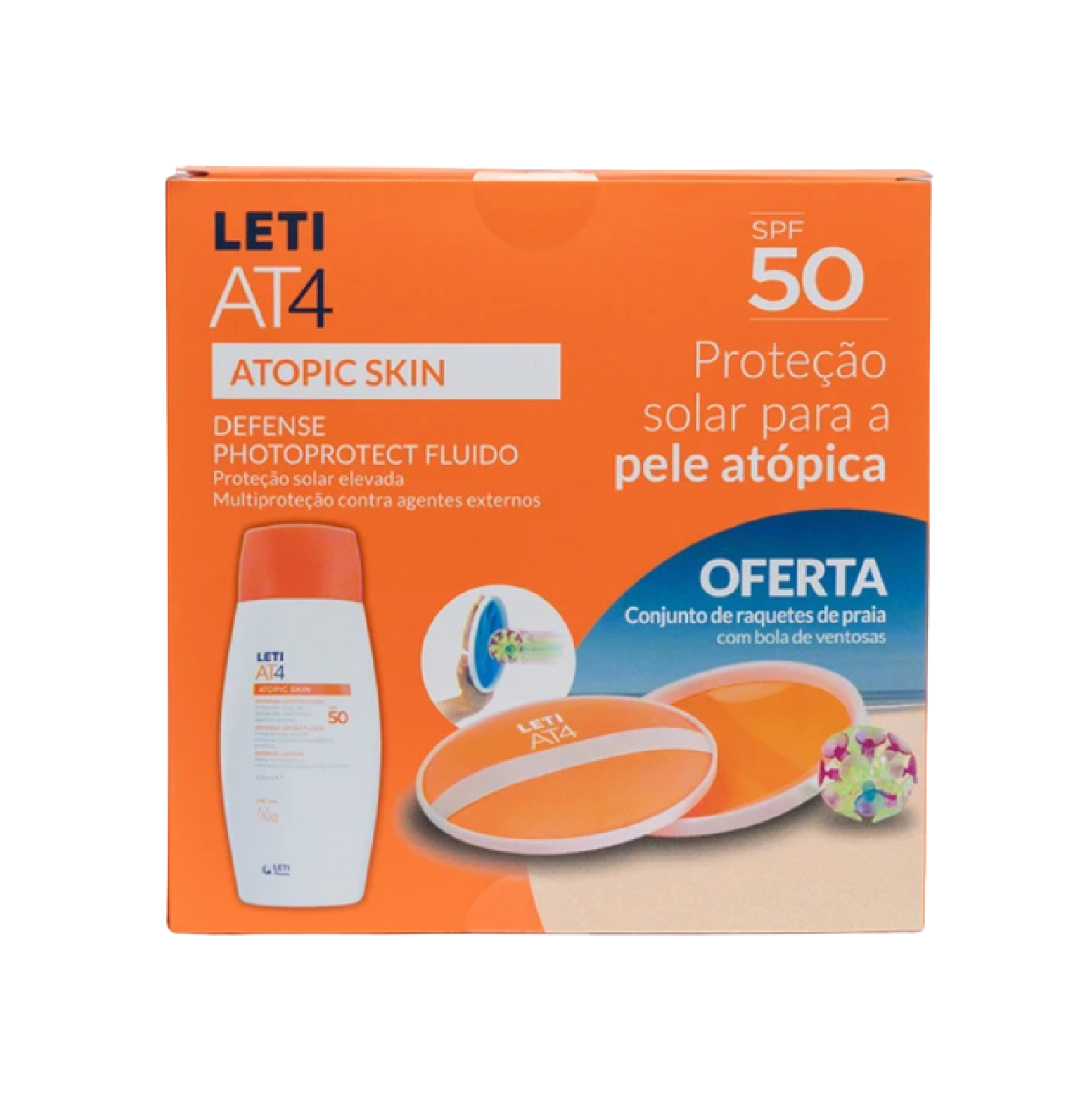 Leti At4 Defense Loção Fluido  SPF50+100ml + Raquetes