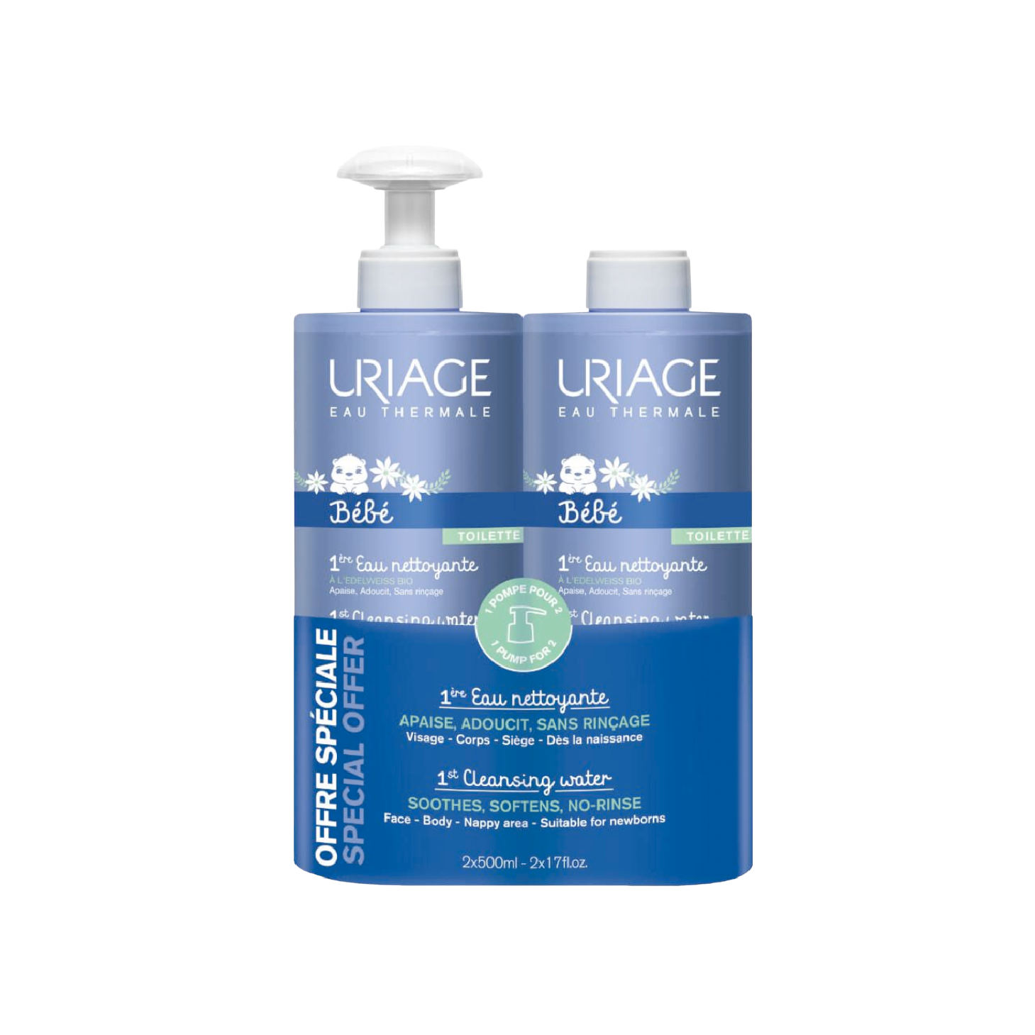 Uriage Bebé 1º Água de Limpeza 500ml x 2 Unidades