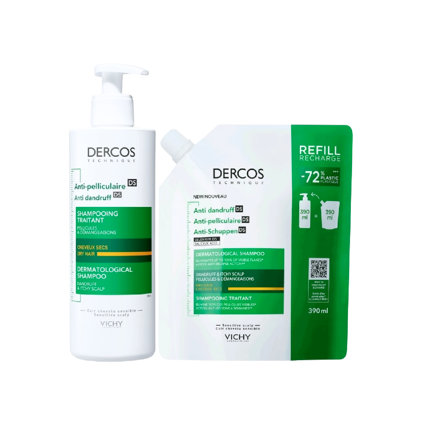 Vichy Dercos Champô Anticaspa Cabelo Normal a Seco 390ml + Refill 390ml
